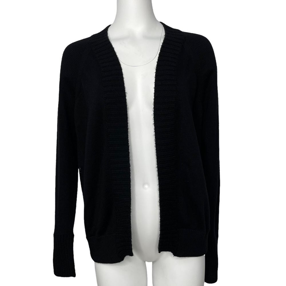 Magaschoni Open Front Wool Cardigan Sweater Black L